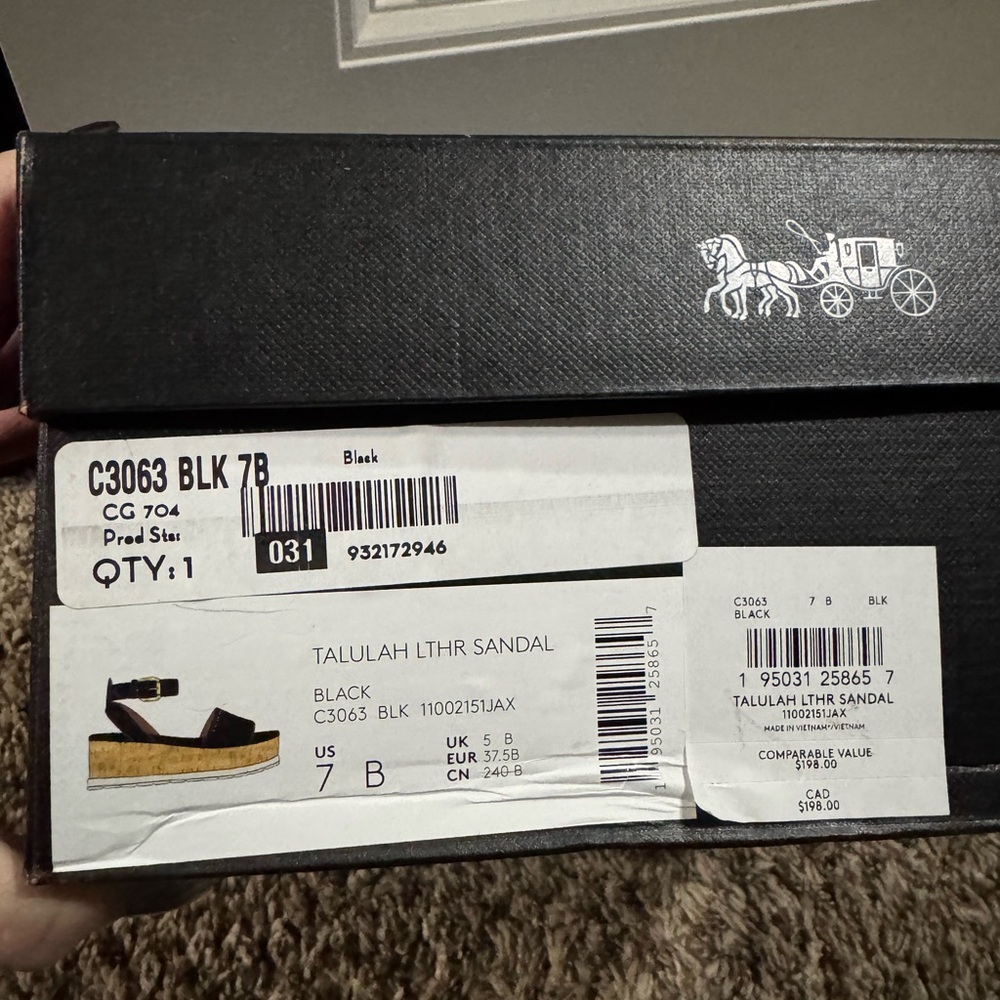 Coach Black Leather Ankle-Strap Platform Sandals with Gold Logo - Picture 5 of 5